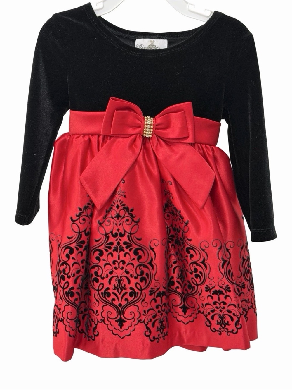 Rare Editions Black and Red Velvet Bodice Dress with Satin Skirt